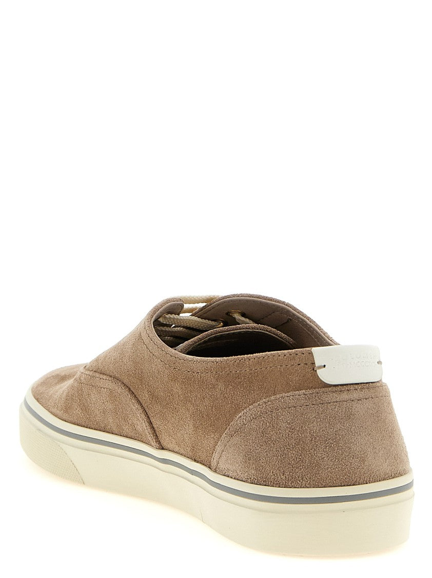 Brunello Cucinelli Inverted Suede Calfskin Sneakers With Contrasting Leather Details