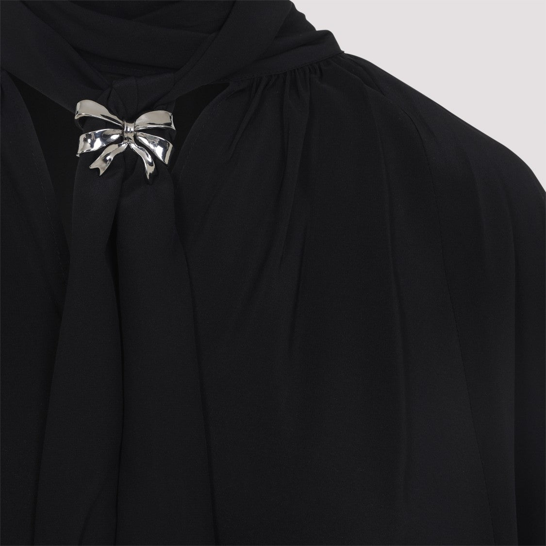 Max Mara Silk Shirt With High Neck And Bow Tie Detail