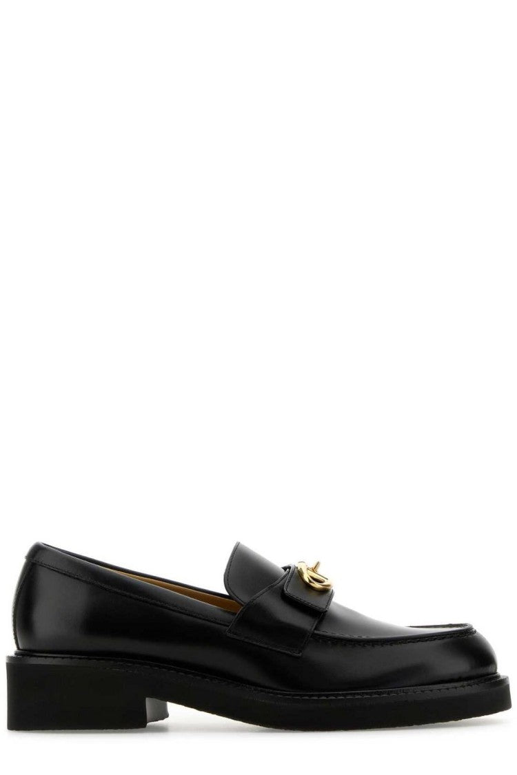Valentino Black Calf Leather Loafer With Gold-Tone Embellishment