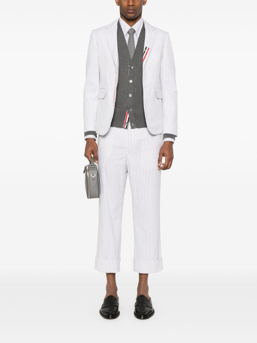 Thom Browne Vertical Stripe Button-Down Shirt With Rwb Detail
