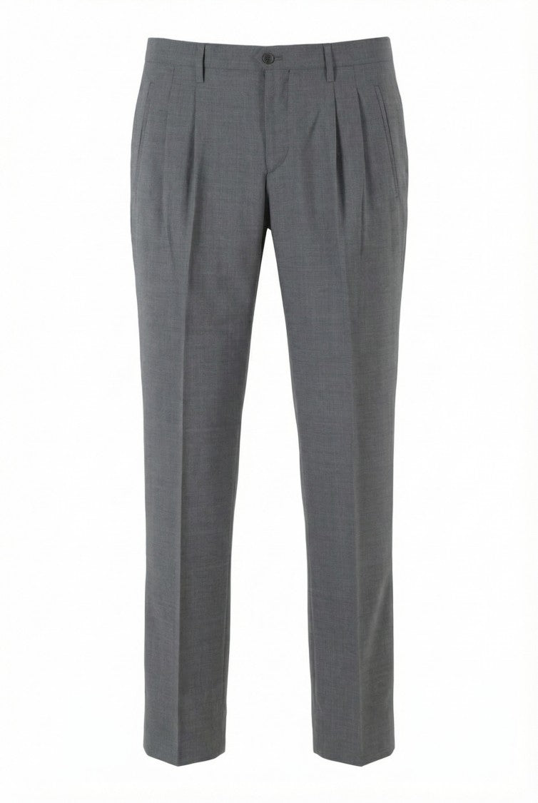 Briglia Gray Plattis Double Darts Wool Straight-Leg Pants