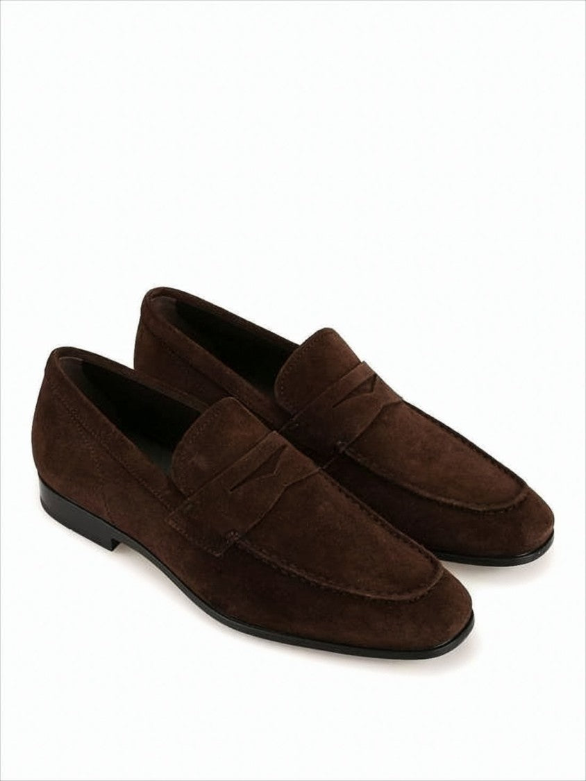 Tod's Brown Suede Loafers With Classic Penny Strap And Rubber Sole