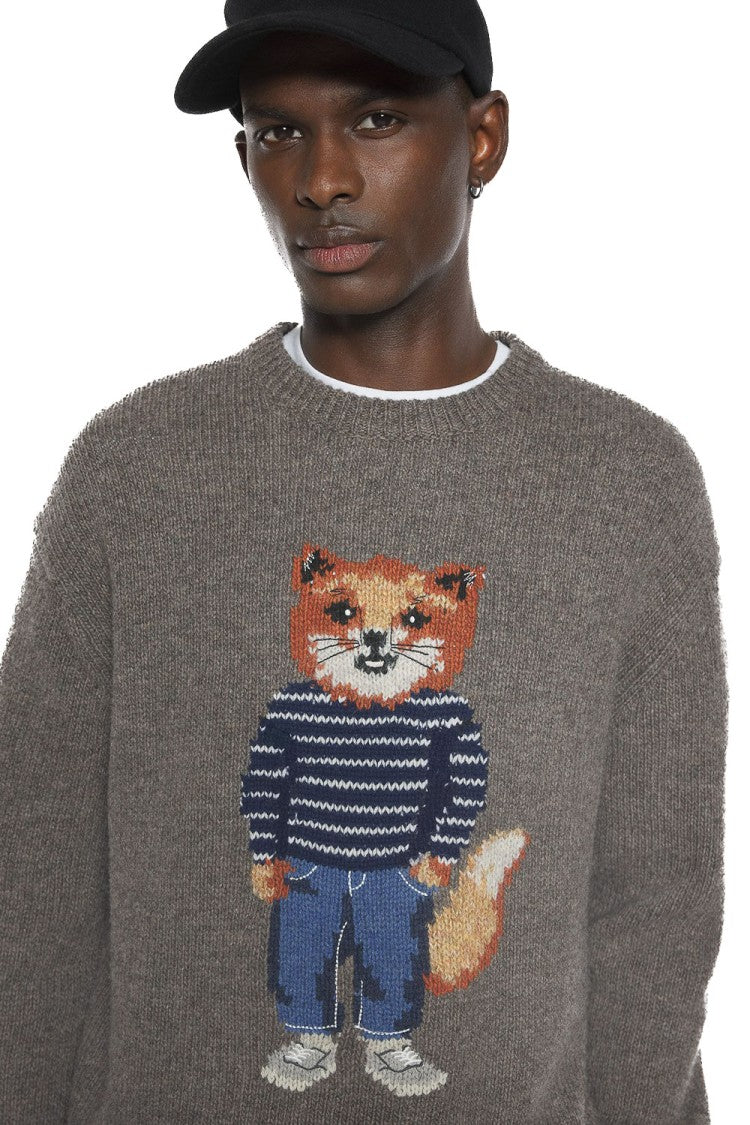 Maison Kitsuné Wool-Mohair Crewneck Sweater With Fox Jacquard