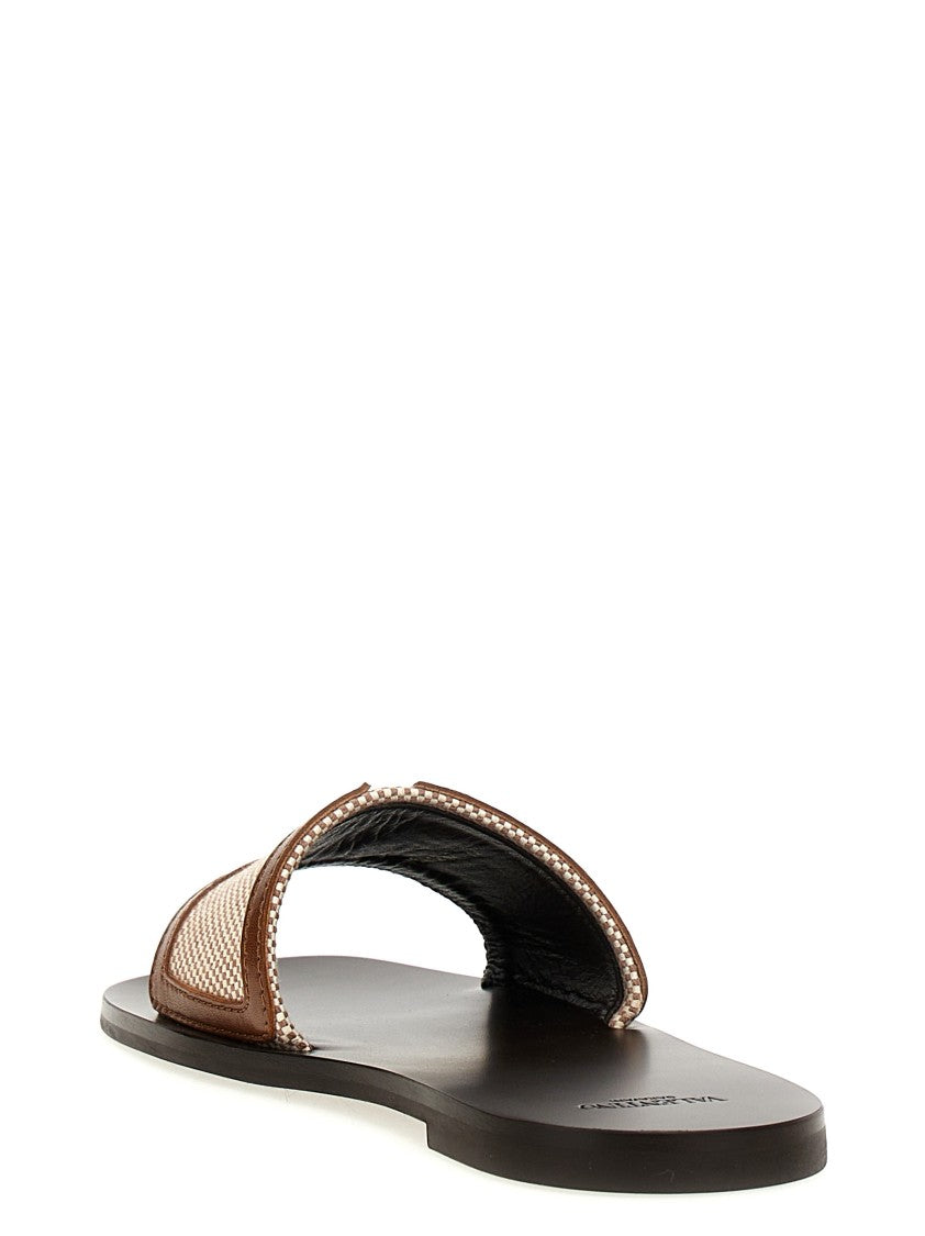 Valentino Garavani Two-Tone Woven Canvas Sandals With Prominent 'Vlogo' Design