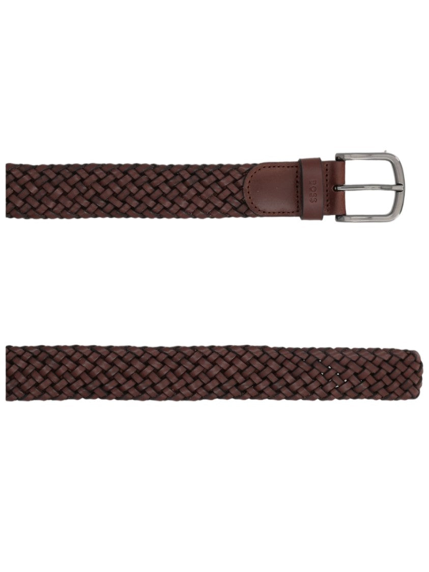 Boss Braided Leather Silver Metal Buckle Belt