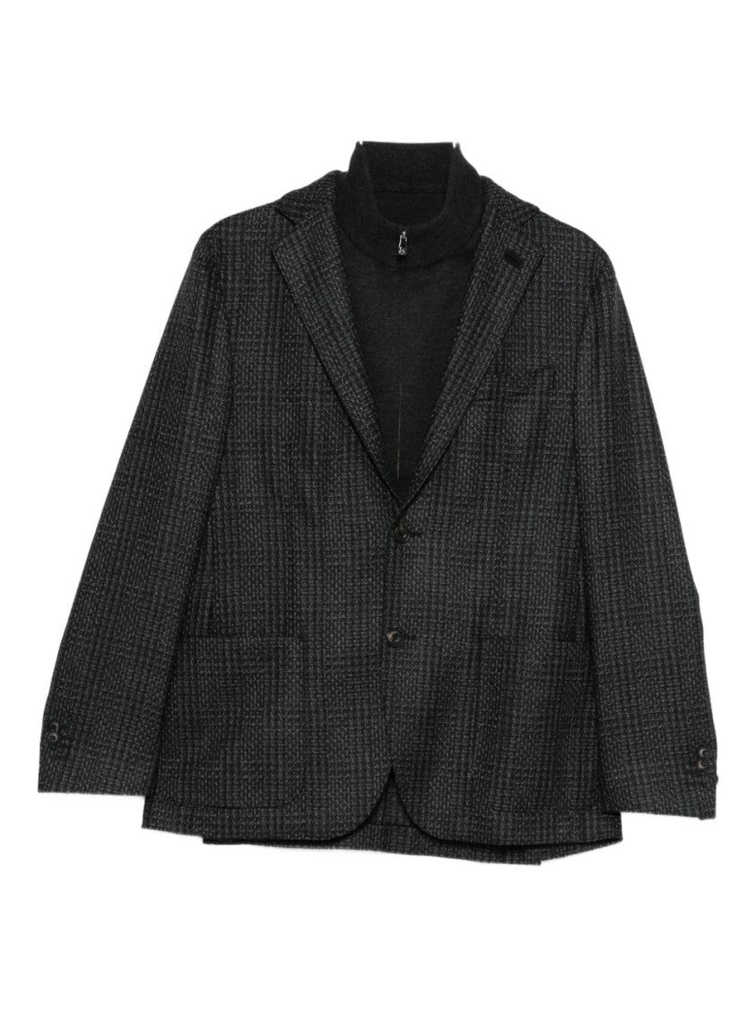 Corneliani Tailored Dark Grey Blazer With Subtle Checkered Pattern