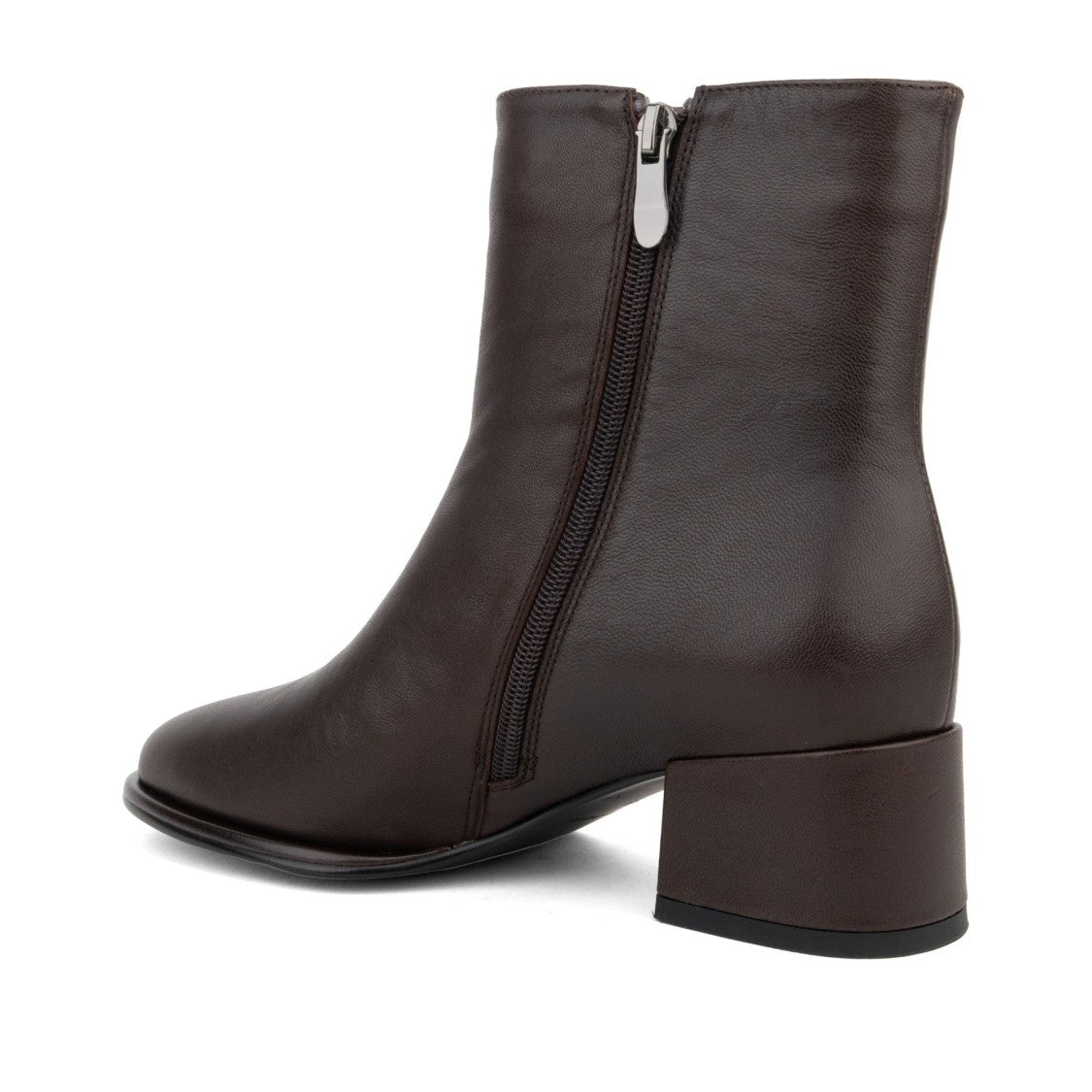 Linda Baumann Brown Leather Smooth Block Heel Boots