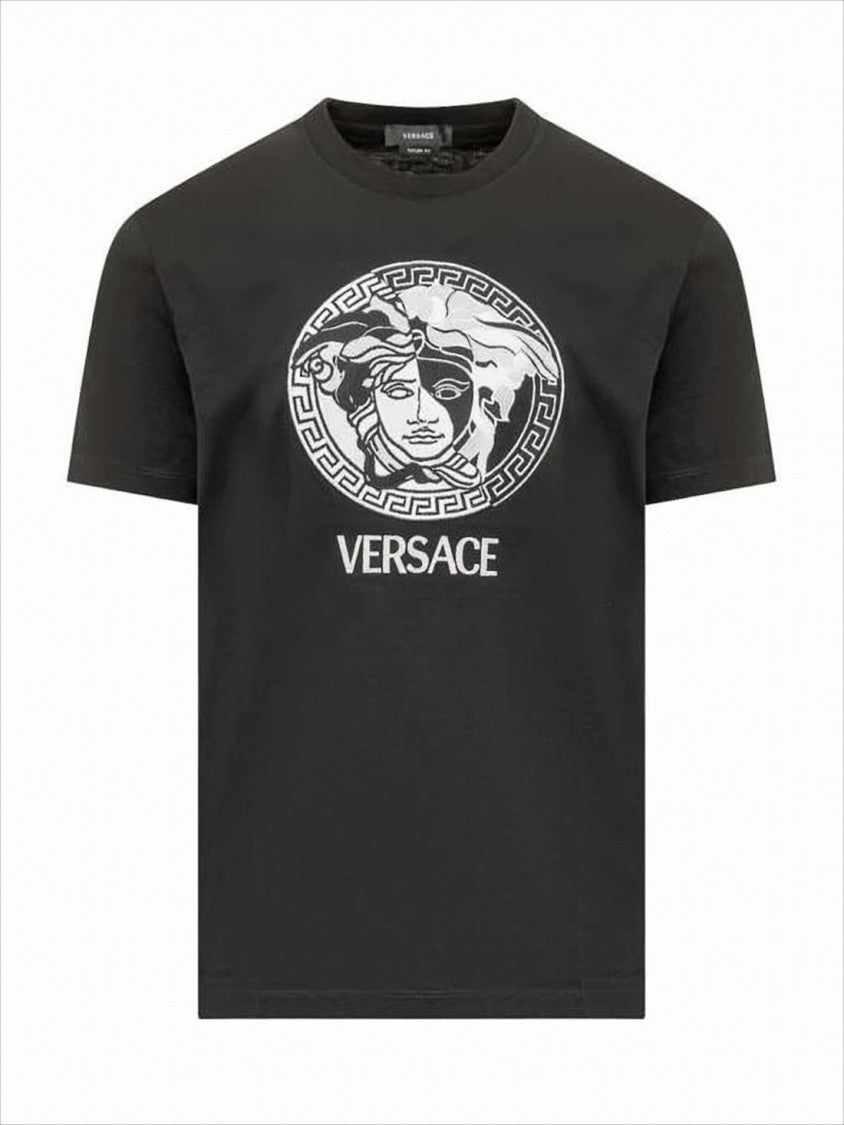 Versace Short-Sleeved Black T-Shirt With Bold Graphic Design