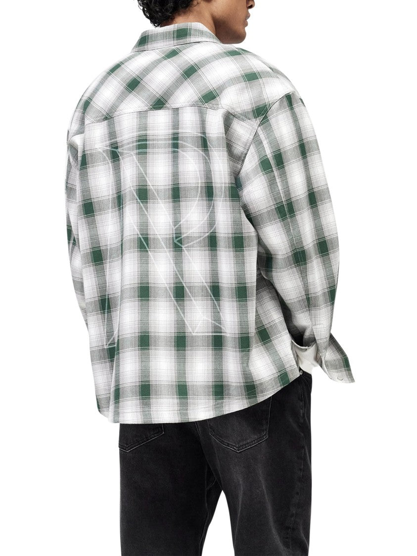 Represent Cropped Green Plaid Waffle Flannel Shirt