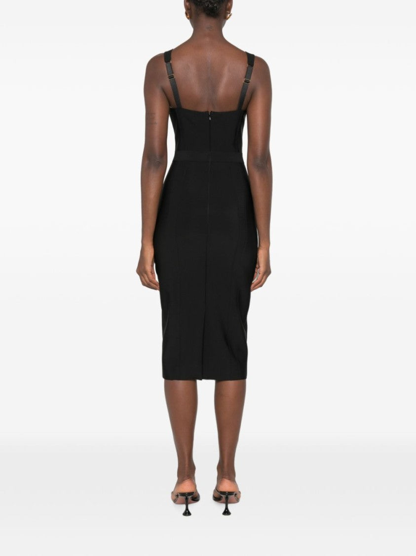 Elisabetta Franchi Black Fitted Midi Structured Bustier Dress