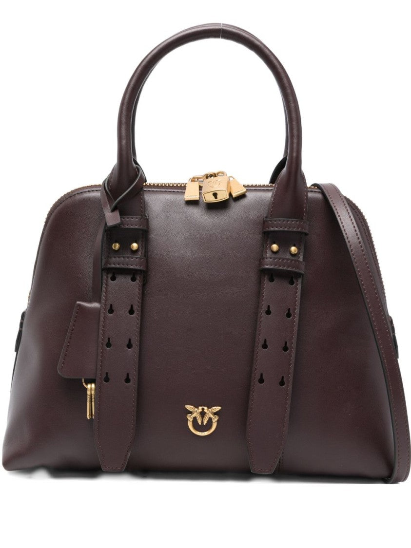 Pinko Structured Red Calfskin Handbag With Gold Hardware