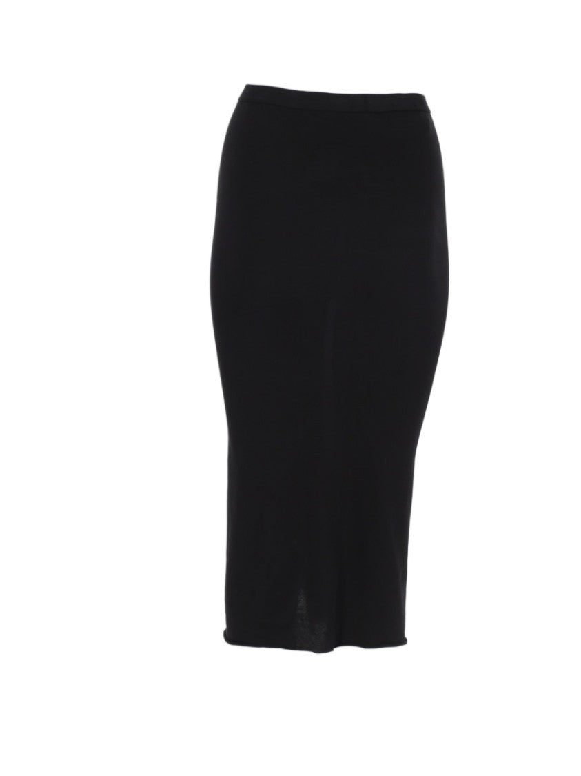 Drkshdw By Rick Owens Fitted Midi Skirt With Drawstring Waist And Subtle Front Slit