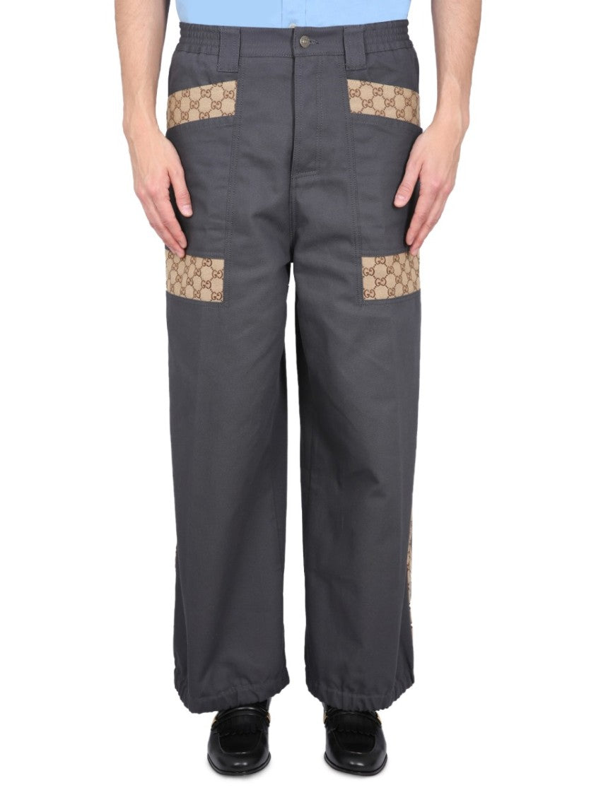 Gucci Cotton Fabric Pants With Gg Inserts