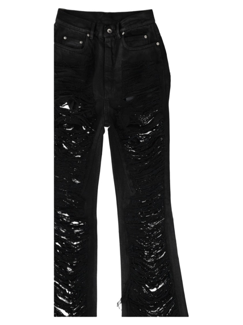 Drkshdw By Rick Owens Black Distressed Flared High-Waisted Jeans