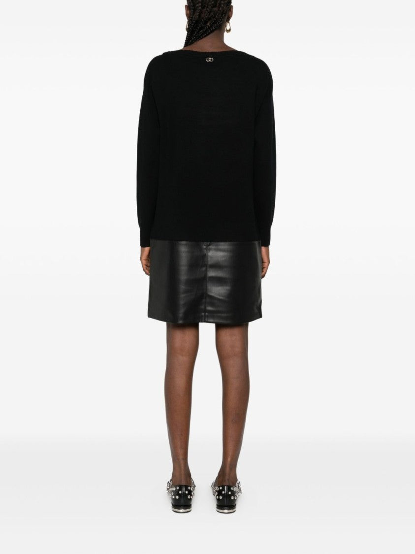 Liu Jo Black Knit And Leather-Like Panel Dress