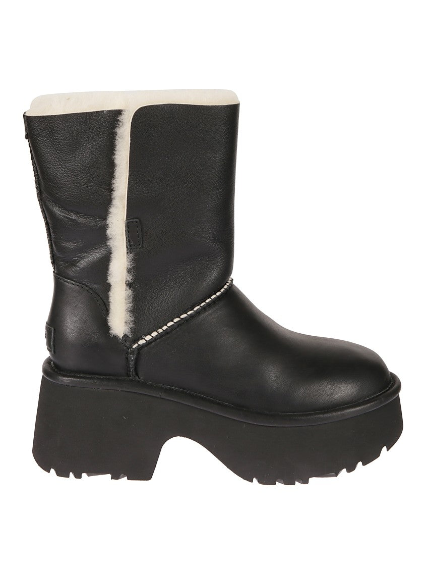Ugg Fur-Trimmed Black Leather Platform Boots With Block Heel