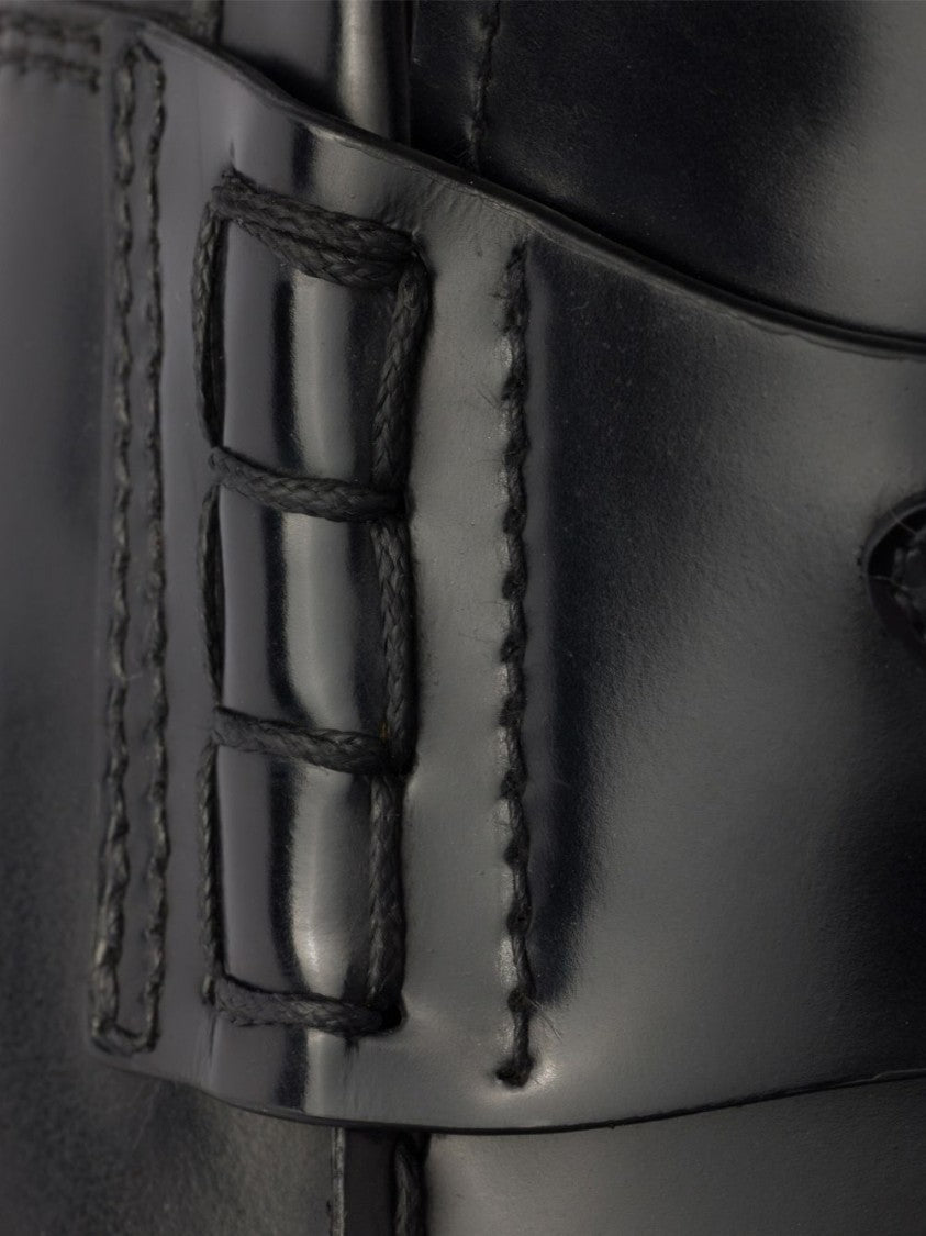 Prada Polished Leather Triangular Logo Loafers