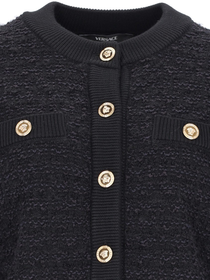 Versace Black Bouclé Tweed Crop Cardigan – Black