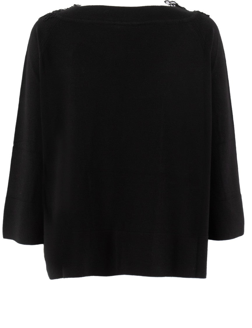 Ermanno Scervino Black Jersey Jumper With Lace Detailing