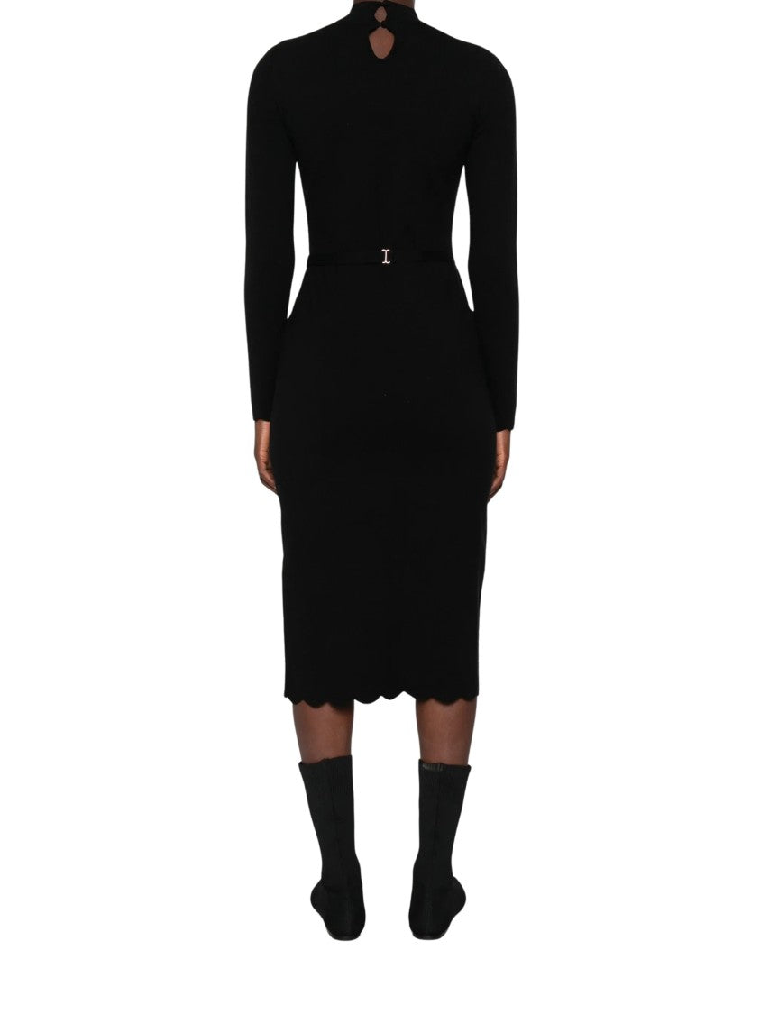 Twin-Set Black Ribbed Viscose-Blend High Neck Midi Dress