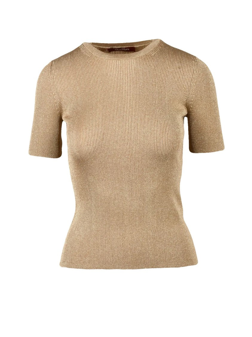 Max Mara Gold Svelto Metallic Ribbed Fitted Underlayer Top