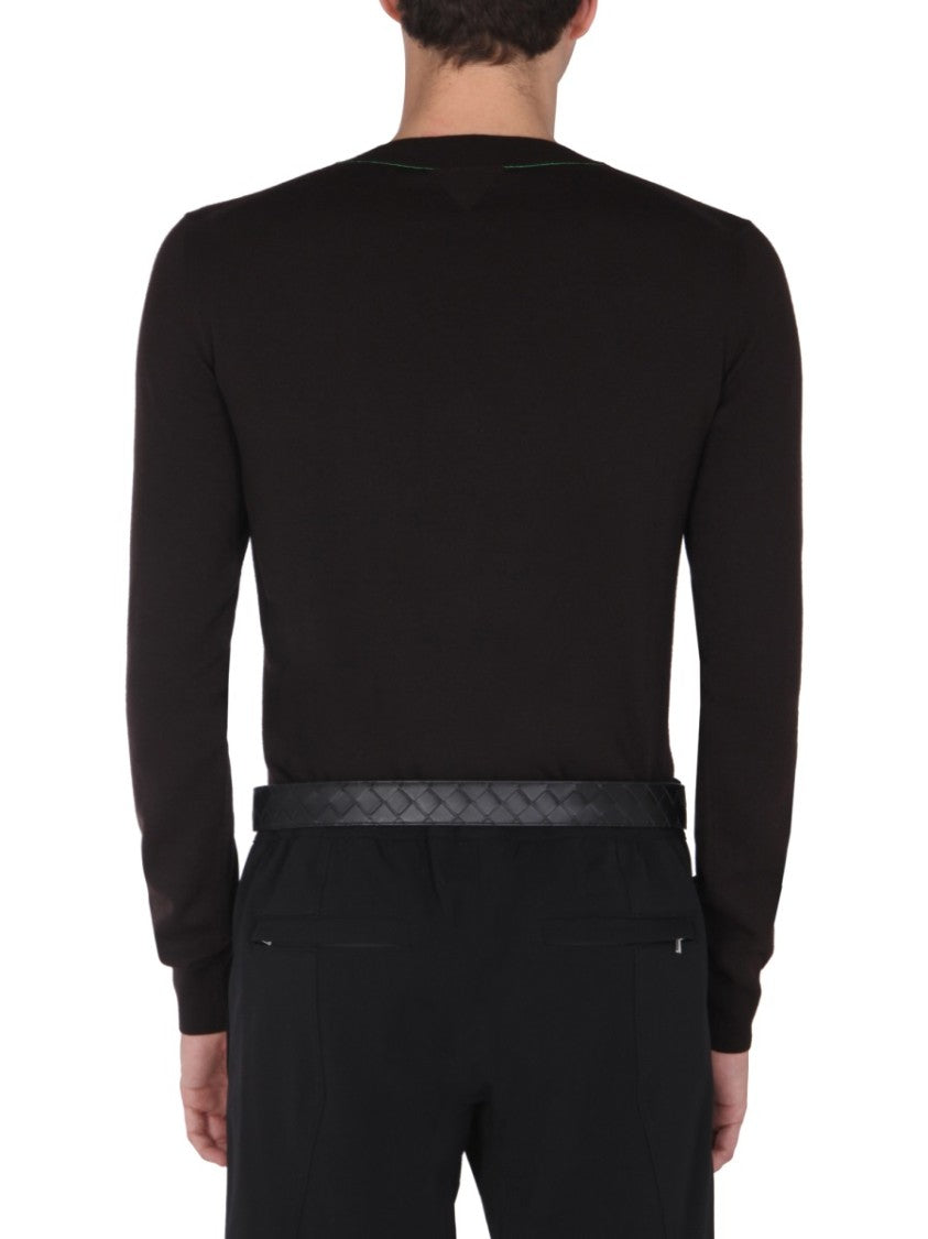 Bottega Veneta Classic V-Neck Wool Sweater With Contrasting Stitch