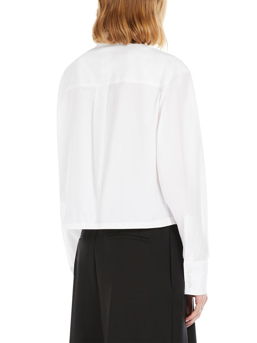 Max Mara Cropped White Shirt With Classic Collar And Pleated Shoulders