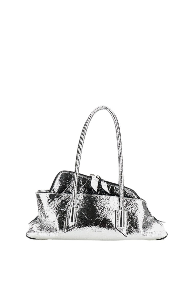 The Attico Asymmetrical Trapezoid Top Handle Bag In Shiny Crinkled Calfskin