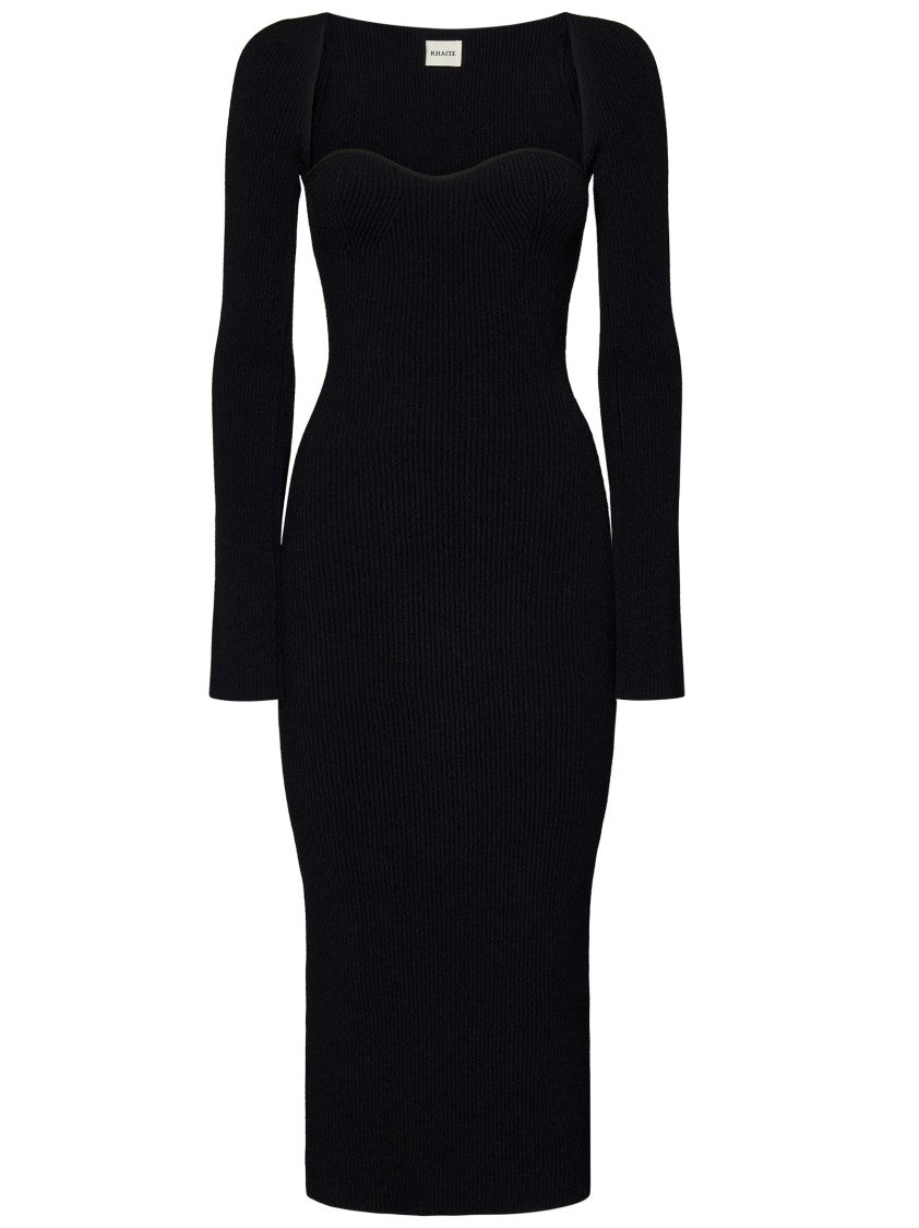 Khaite Black Sweetheart Neckline Midi Dress