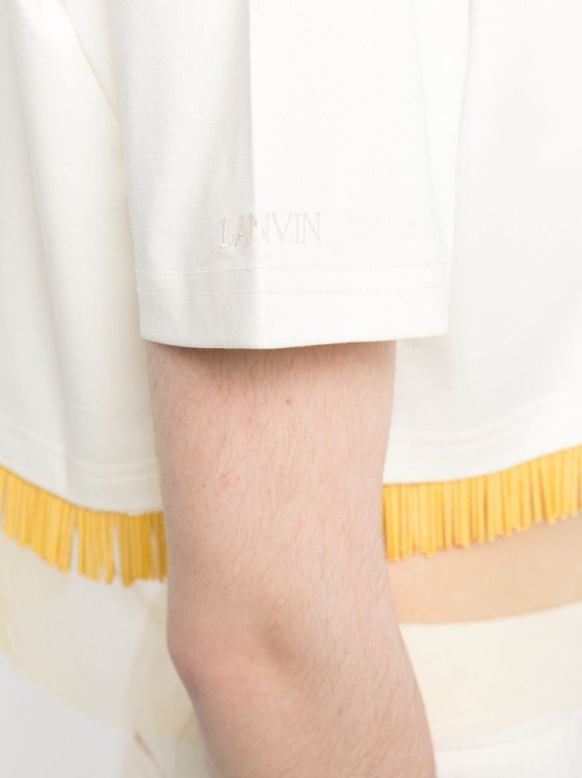 Lanvin Fringed Cropped T-Shirt With Tulle Inserts