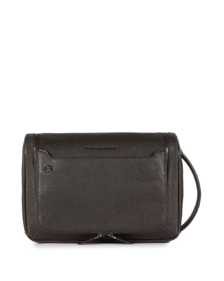 Piquadro Leather Beauty Case With Refined Stitching