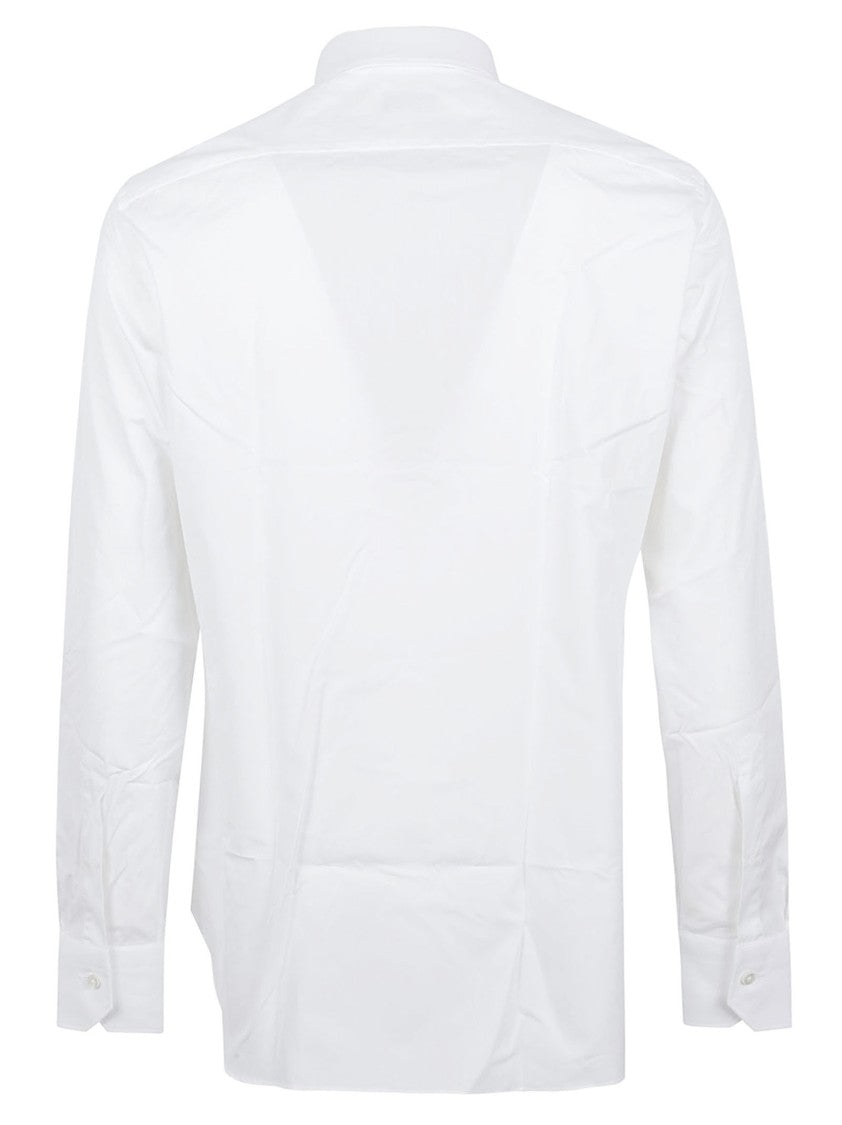 Zegna Tailored White Cotton Long-Sleeve Shirt With Pointed Collar