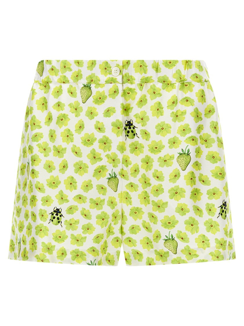 Versace Silk Twill Shorts With Strawberry Garden Print