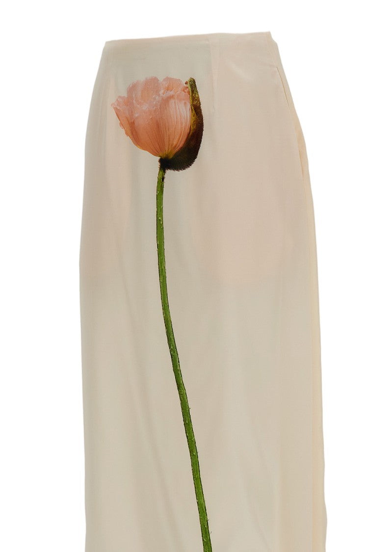 Simone Rocha Poppy Motif Midi Pencil Skirt With Concealed Zip And Side Pockets