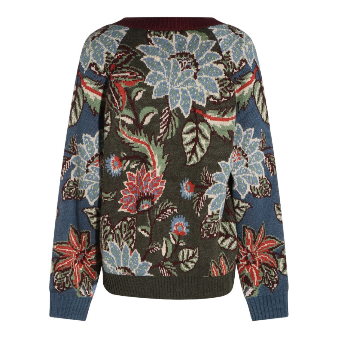 Farm Rio Floral Button-Down Ribbed Cuff Sweater