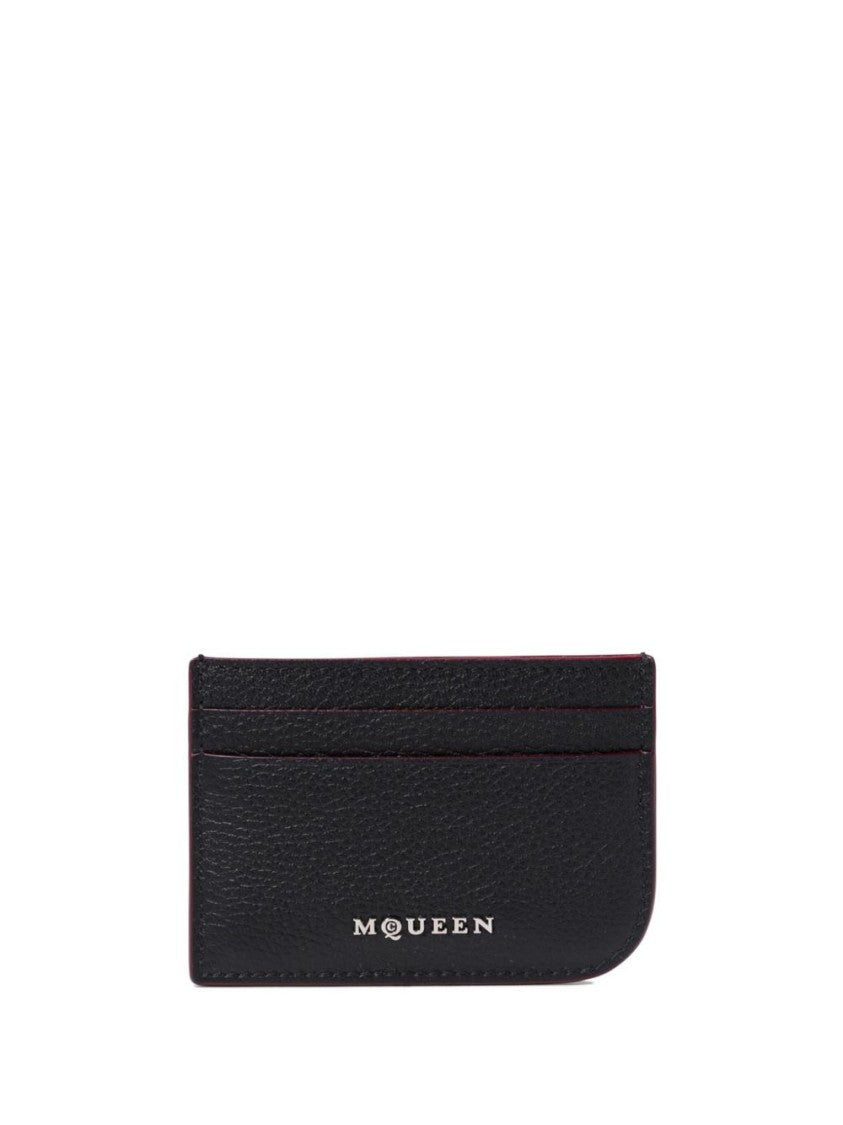 Alexander Mcqueen Compact Black Full-Grain Calf Leather Wallet