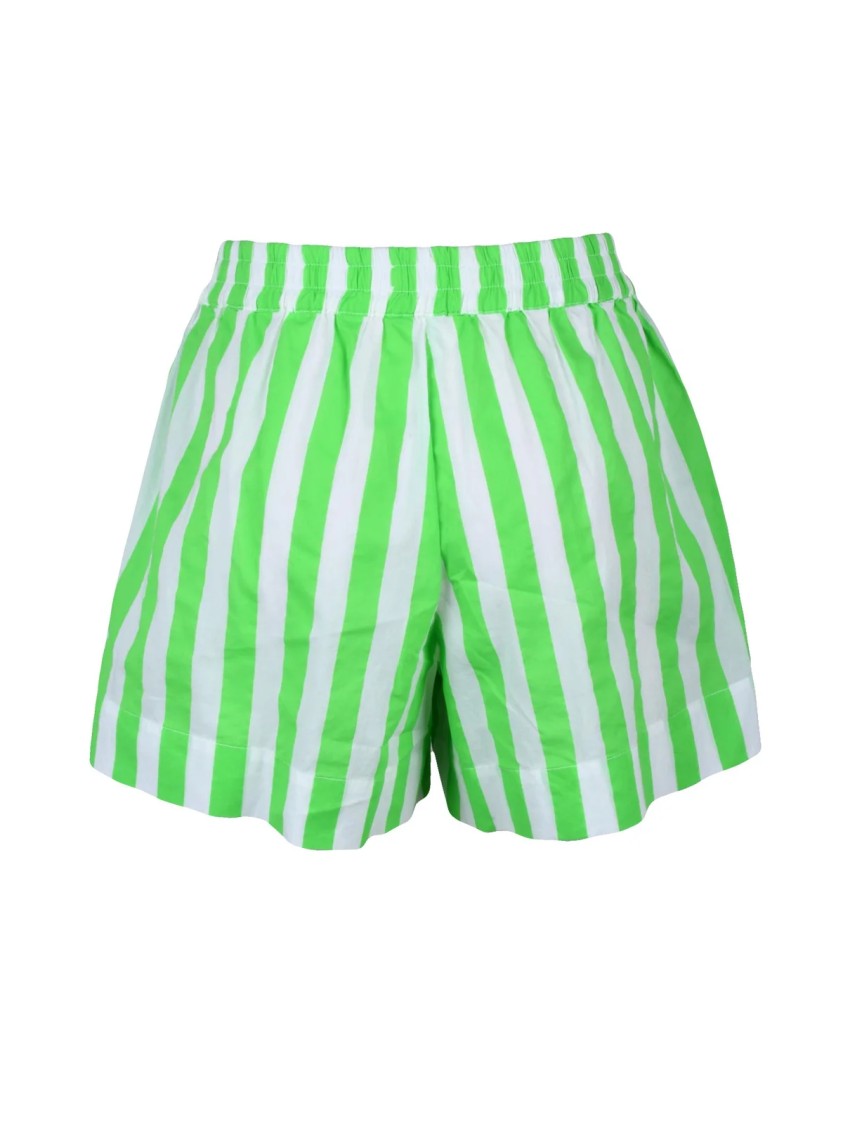 Mc2 Saint Barth White/Green Vertical Stripe Cotton Shorts