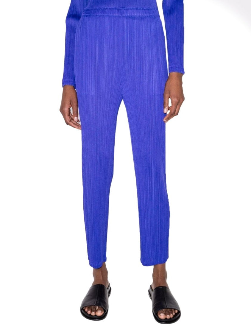 Pleats Please Issey Miyake Blue Vibrant Pleated Straight-Leg Pants