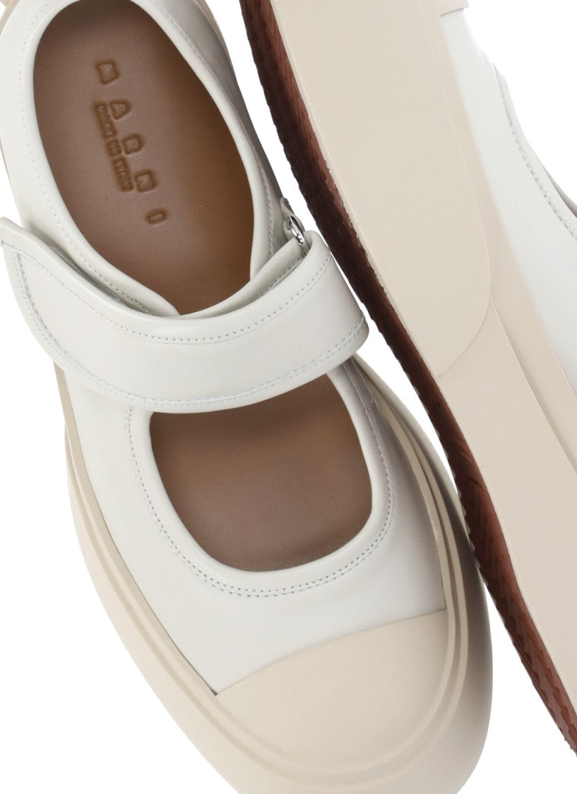 Marni Ivory Mary Jane Velcro Leather Sneakers