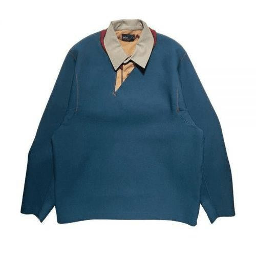 Kolor Deep Blue Polo Shirt With Beige Collar And Maroon Accents