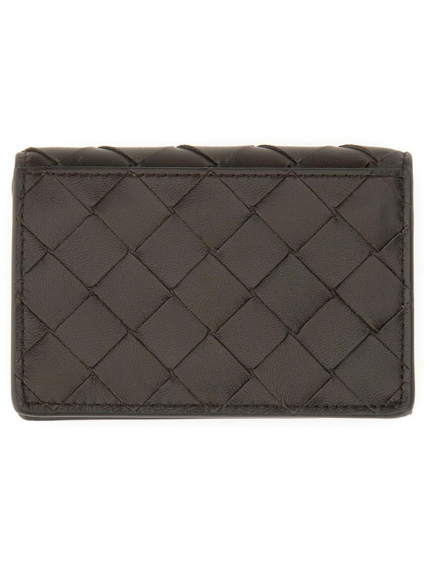 Bottega Veneta Woven Leather Cardholder With Gold-Tone Snap Closure