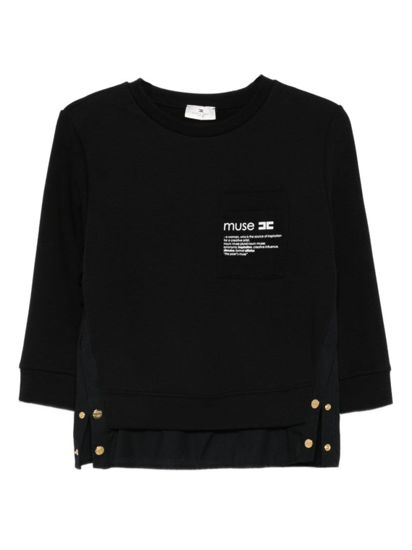 Elisabetta Franchi Layered Black Sweater With Ruffled Hem