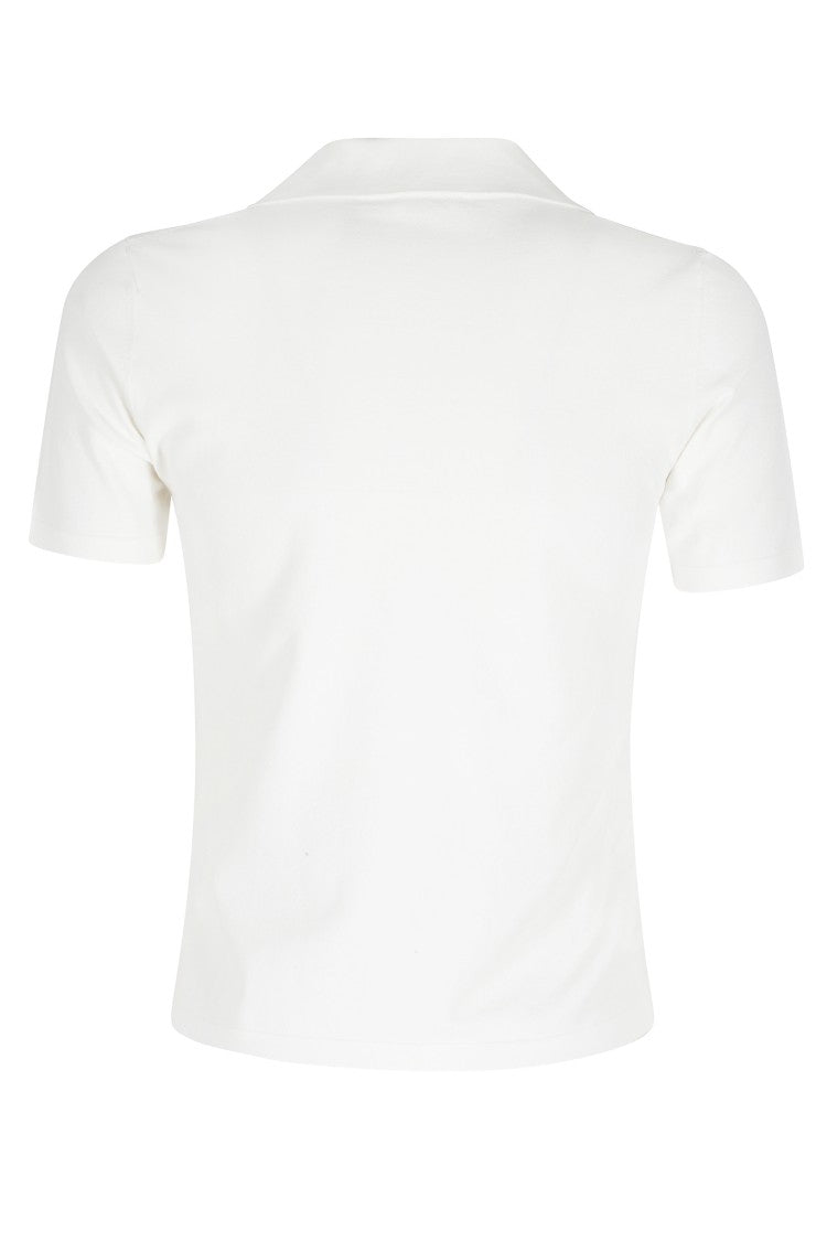 Roberto Collina Ecru Polo V-Neck Ribbed-Trim Viscose Polo Shirt