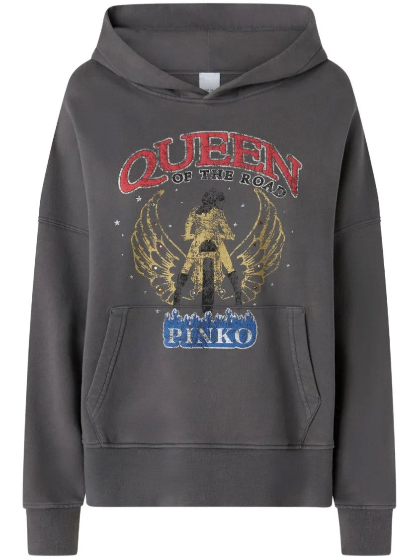 Pinko Relaxed Fit Graphic Print Cotton Hoodie