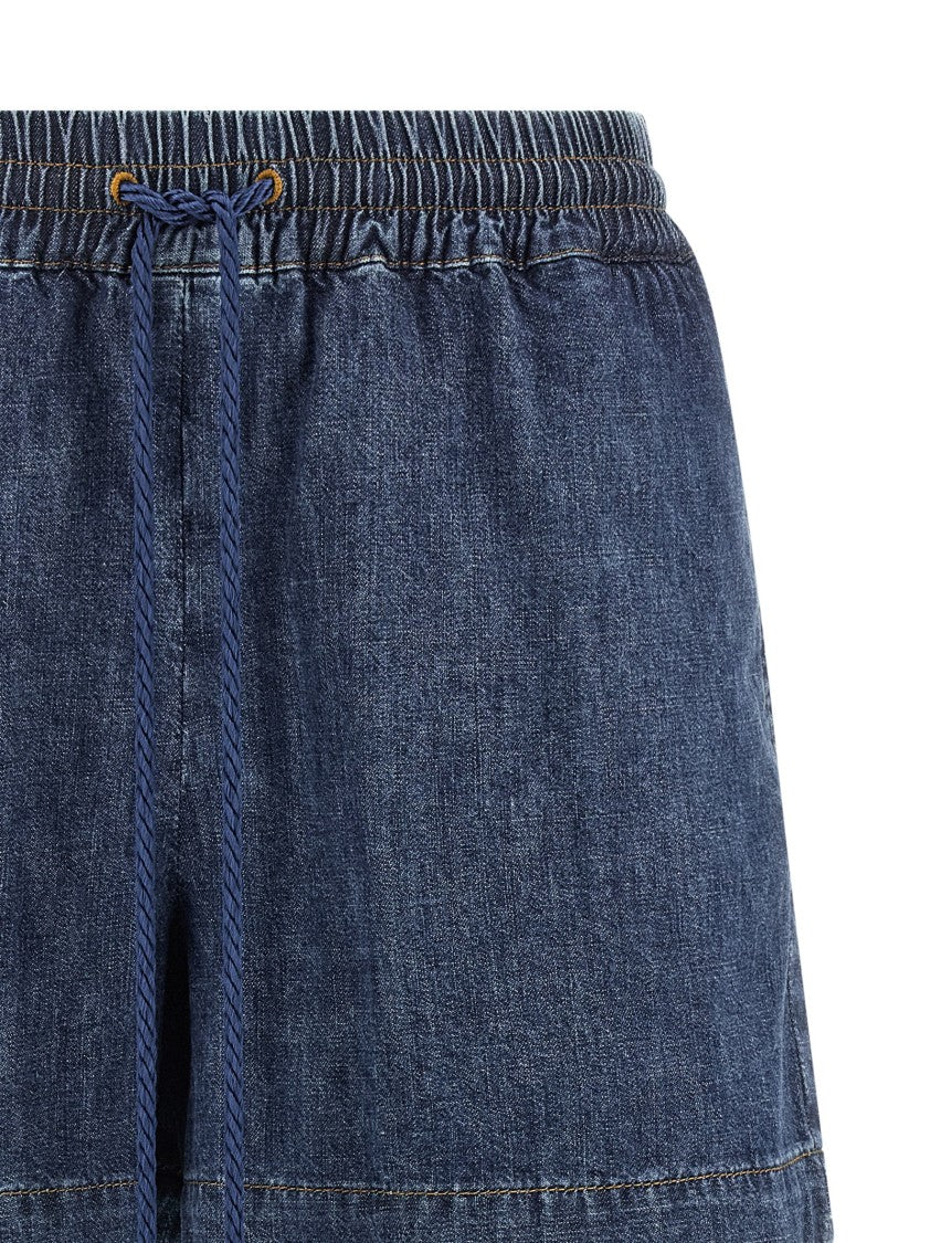 Valentino Garavani Medium Wash Chambray Denim Shorts With Contrast Stitching