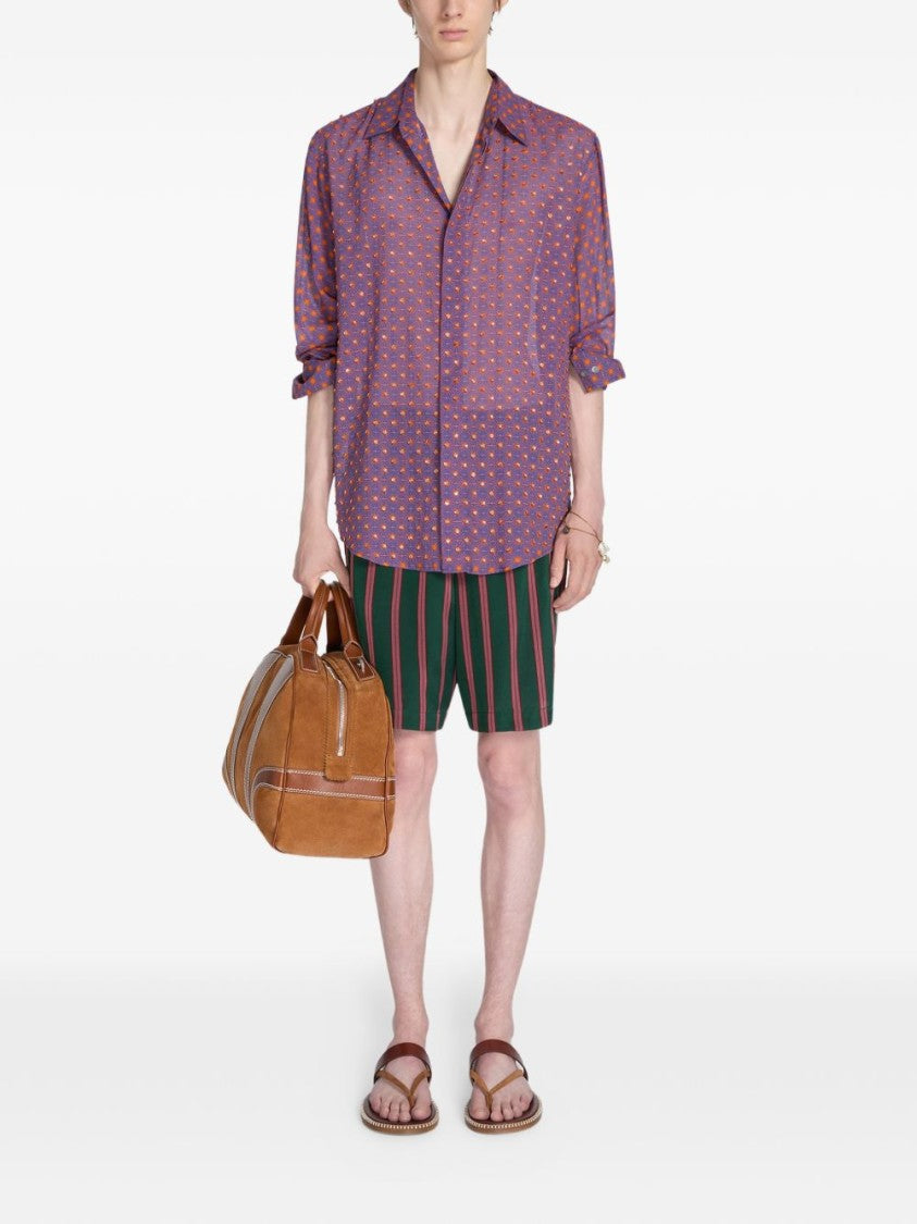 Dries Van Noten Orange Purple All Over Embroidery Shirt