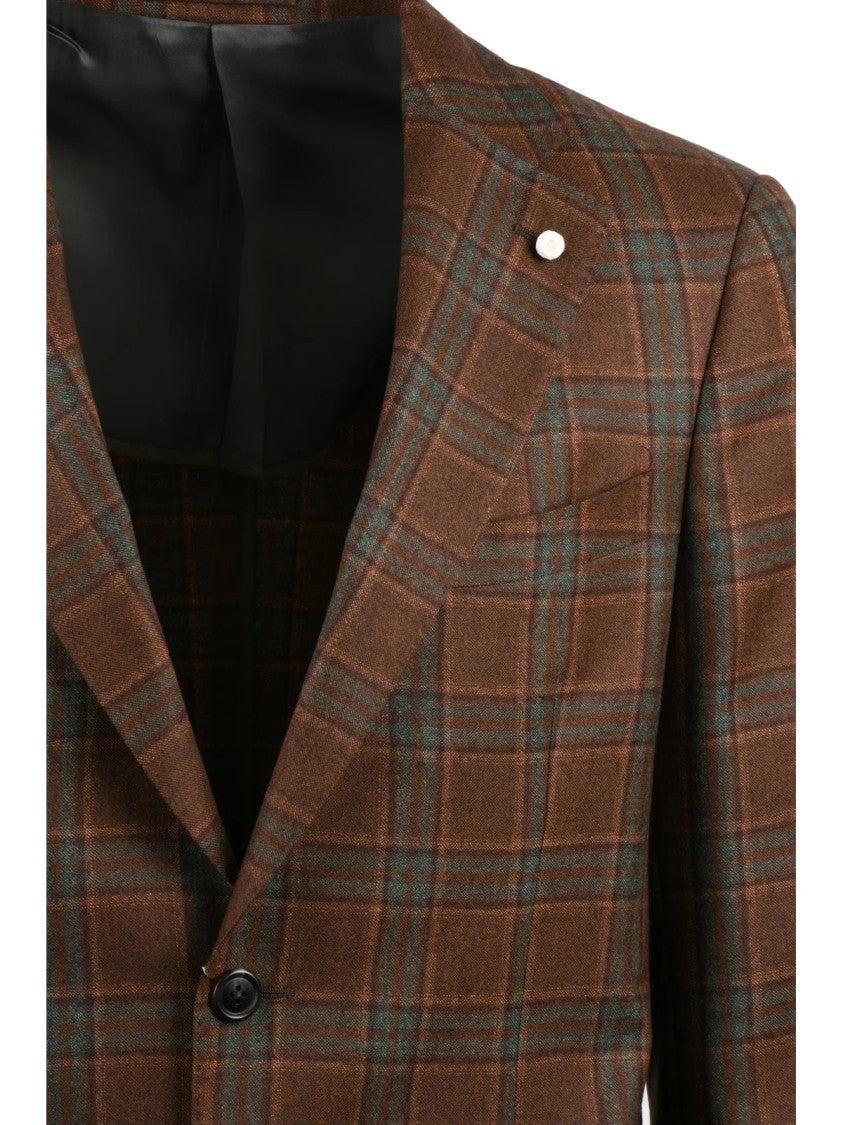 Luigi Bianchi Rounded Virgin Wool Jacket With Distinctive Plaid Pattern