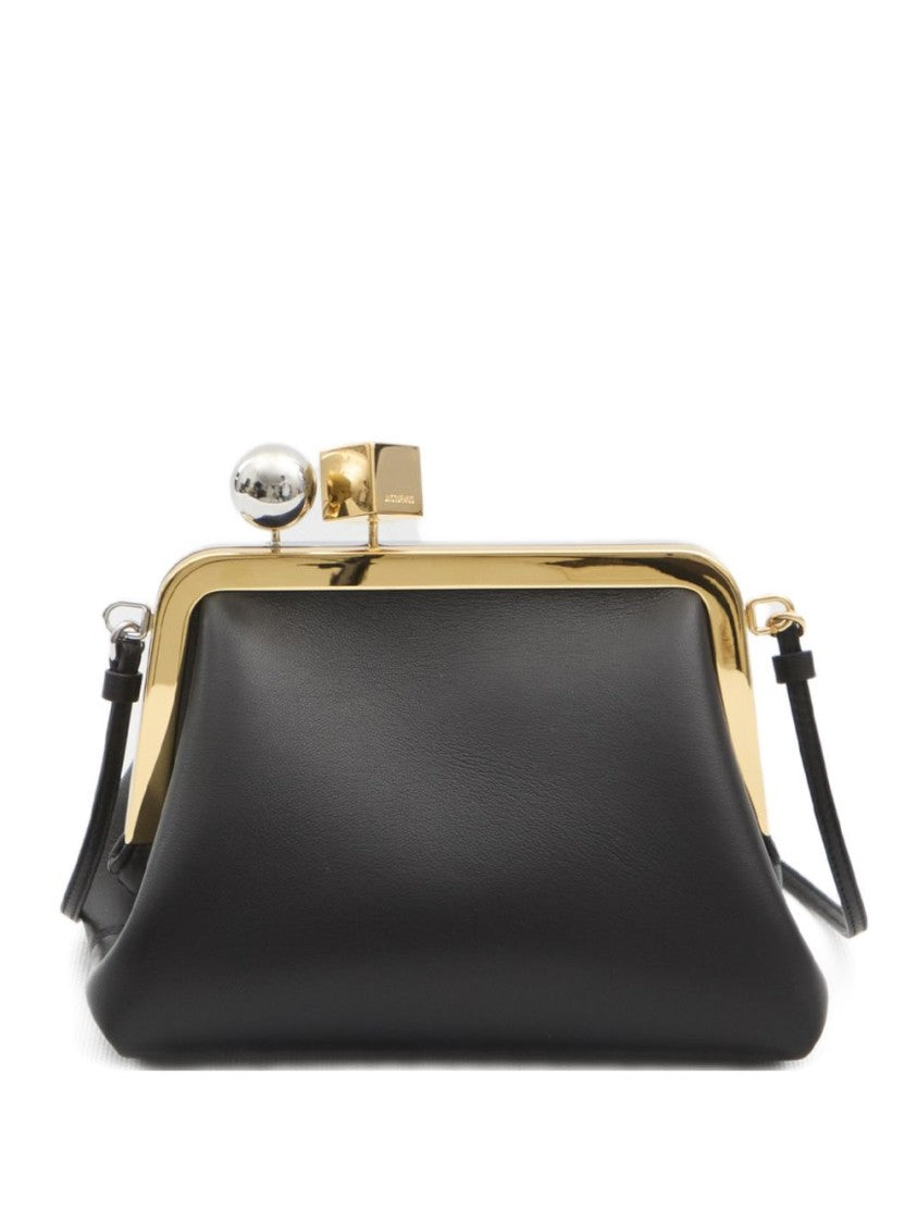 Jacquemus Structured Black Bag With Gold-Tone Frame And Unique Clasp