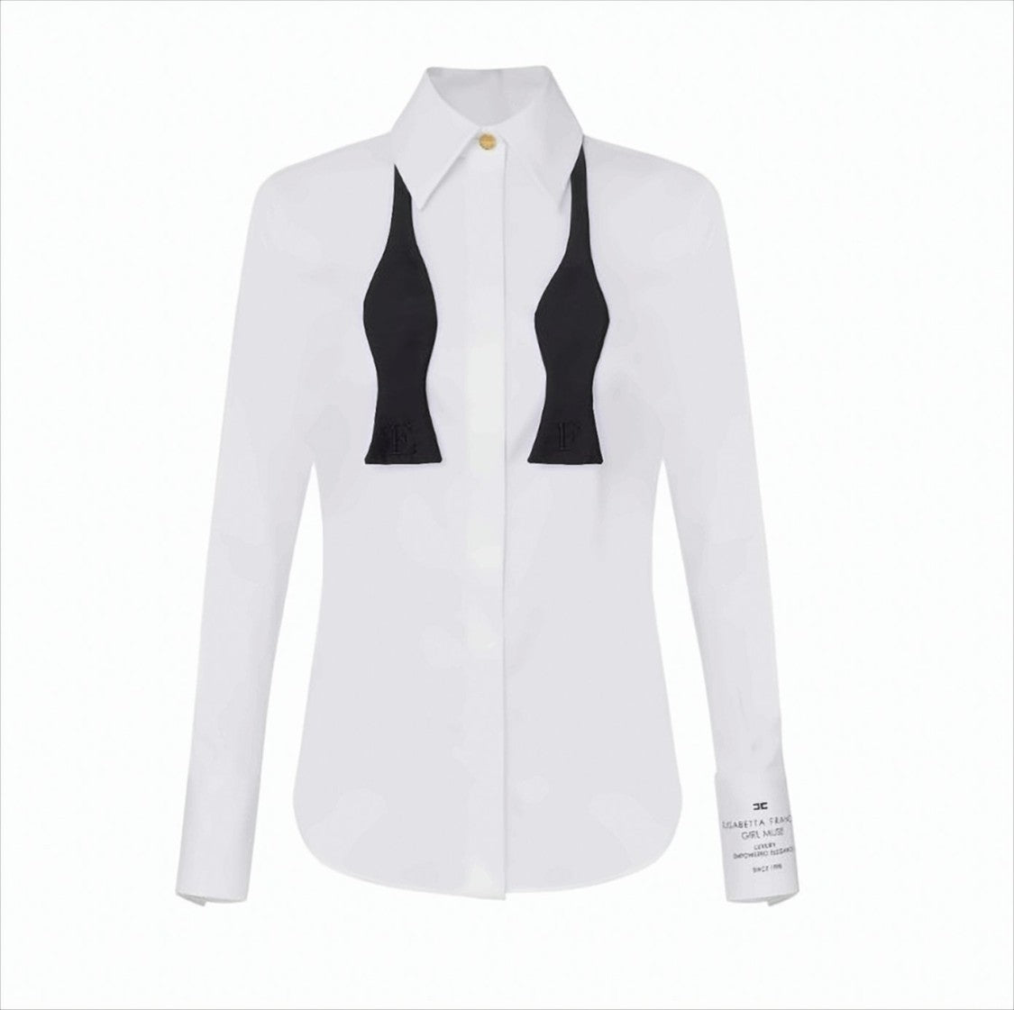 Elisabetta Franchi Crisp Cotton Poplin Shirt With Button-Embellished Collar
