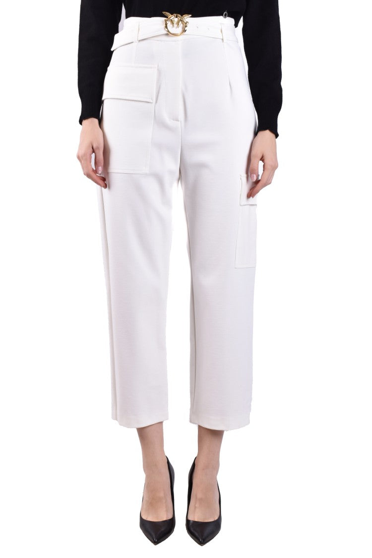 Pinko Cropped Wide-Leg Trousers Metallic Buckle Belt